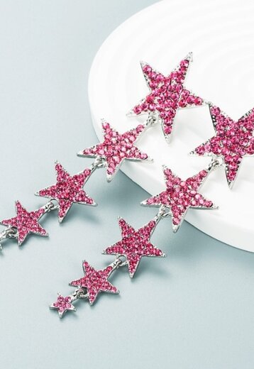 Roze Lange Sterren Oorhangers