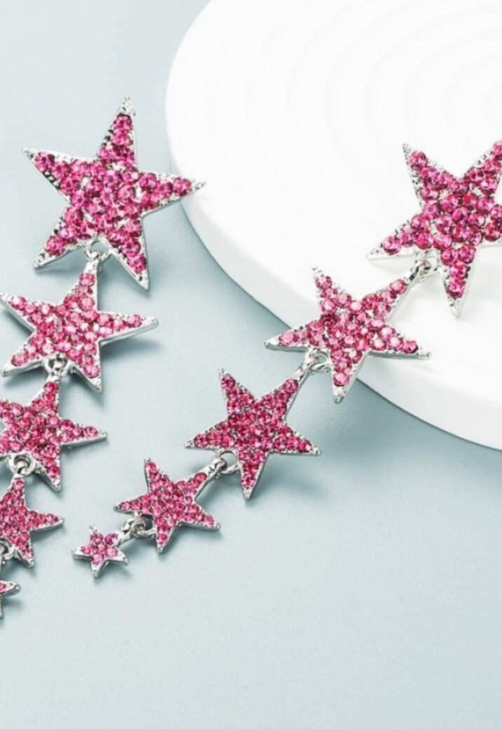 Roze Lange Sterren Oorhangers
