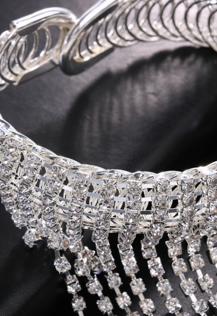 Zilveren Waterval Strass Armsieraad