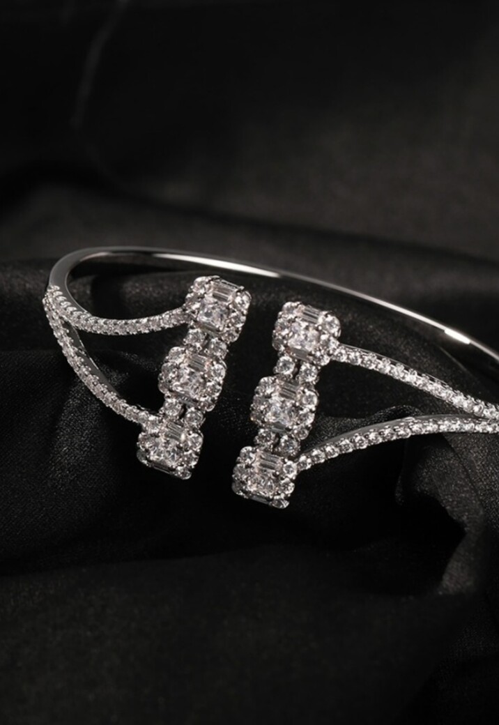 Zilveren Verstelbare Strass Armband met Diamantjes