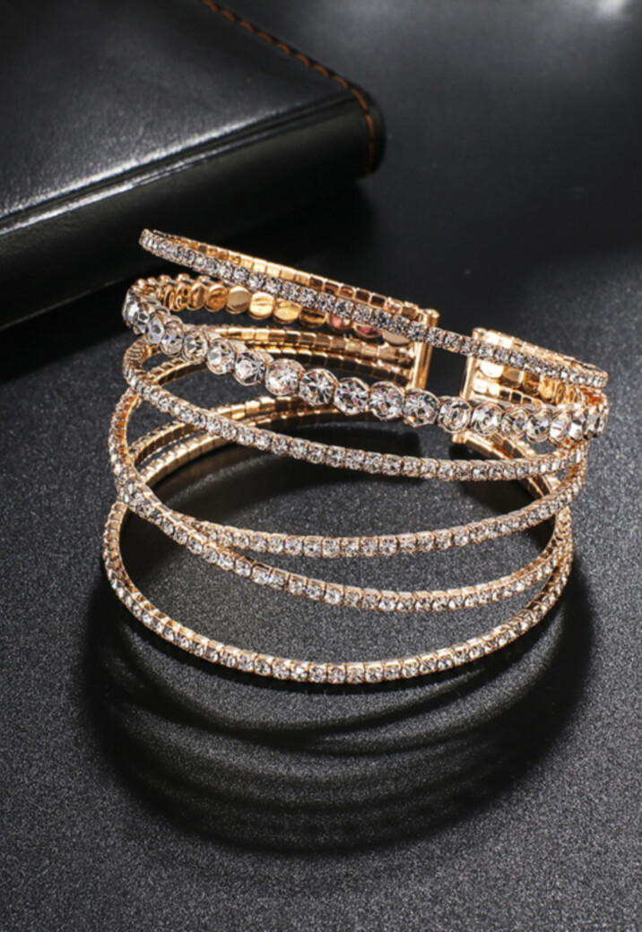 Gouden Layered Armband met Strass Steentjes