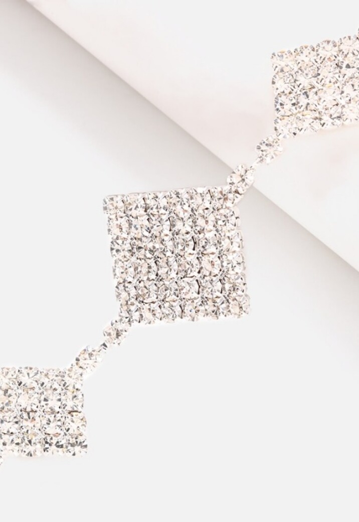 Zilveren Square Hals Bodychain met Strass