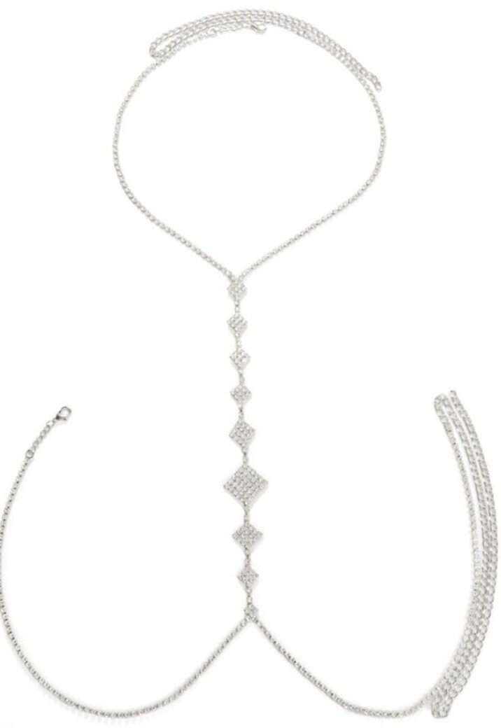 Zilveren Square Hals Bodychain met Strass