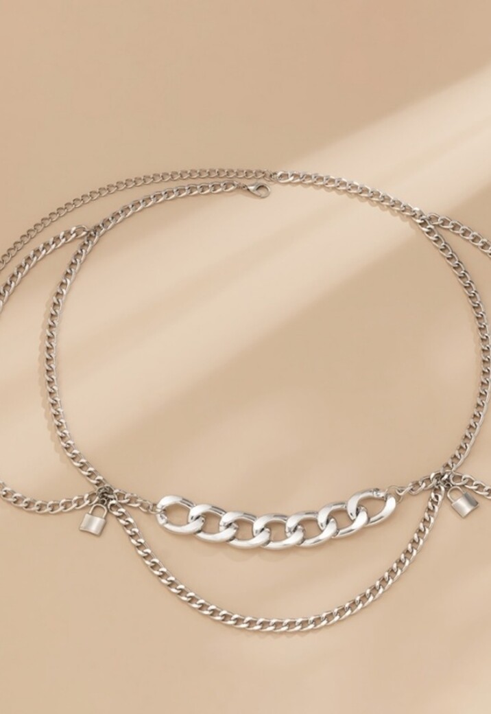 Zilveren Heup Bodychain met Schakelketting