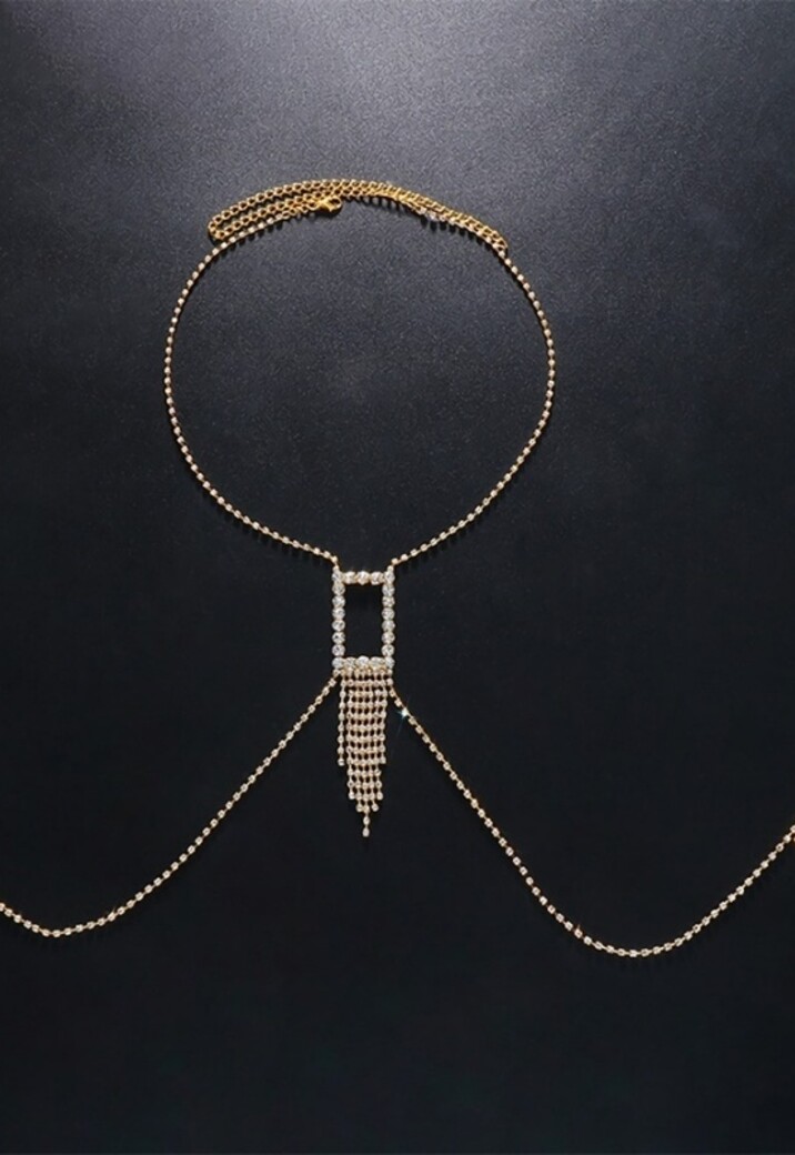 Gouden Strass Bodychain met Waterval Detail