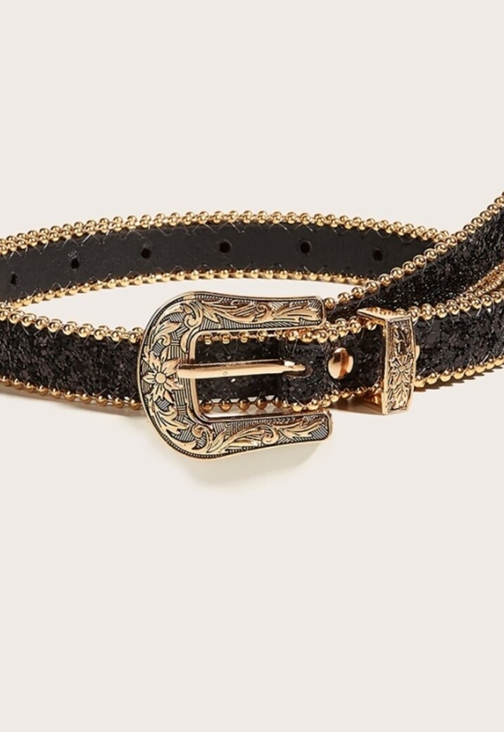 Gouden Parel Riem met Sierlijke Gesp en Zwarte Glitters