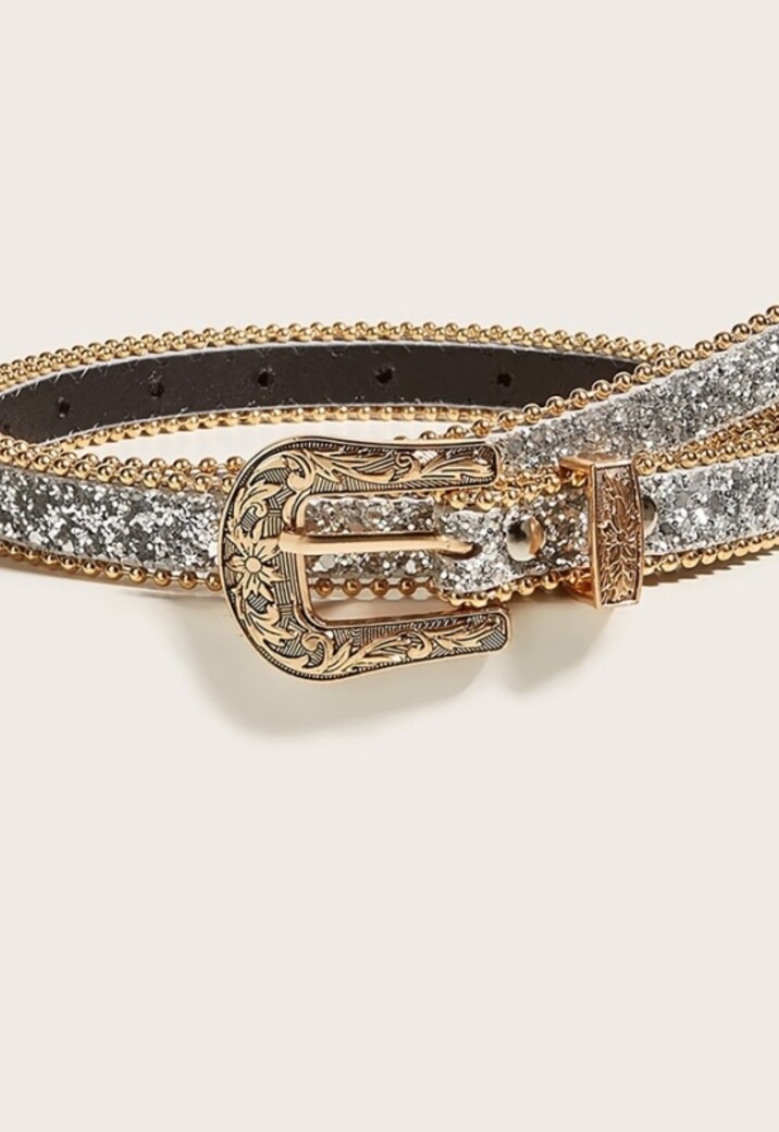 Gouden Parel Riem met Sierlijke Gesp en Zilveren Glitters