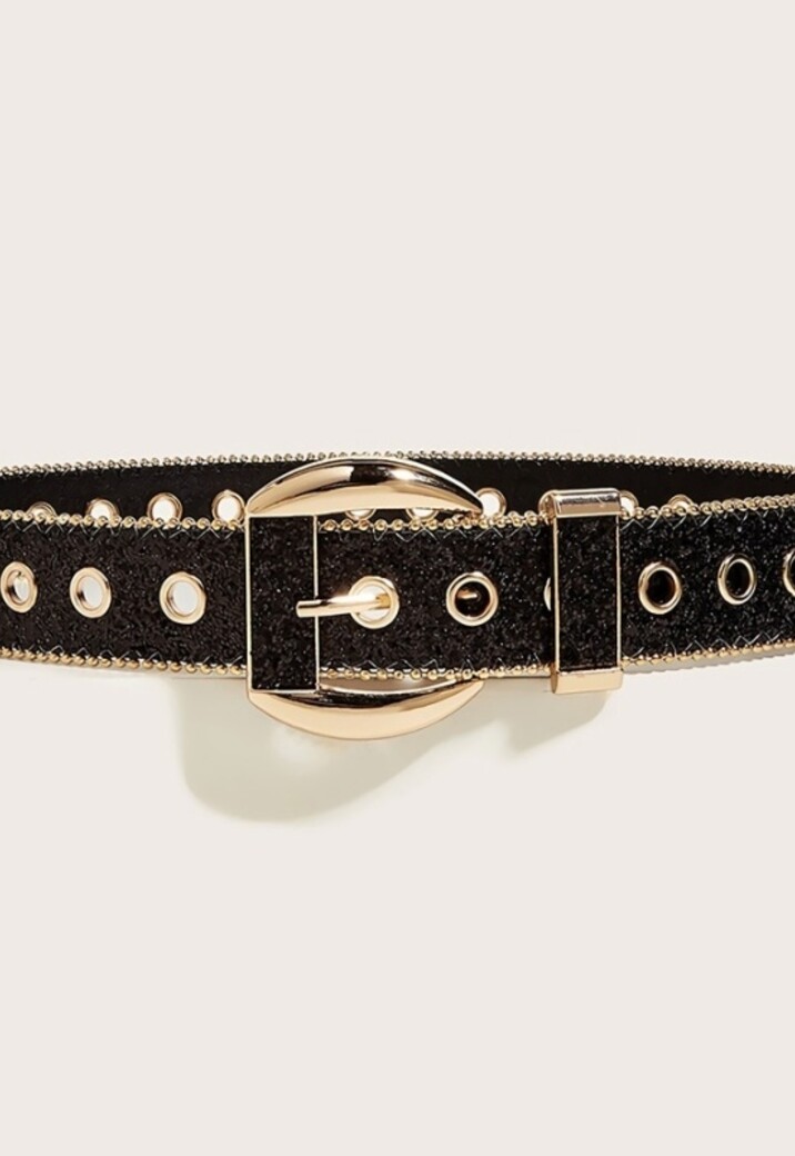 Gouden Glamour Riem met Zwarte Glitters