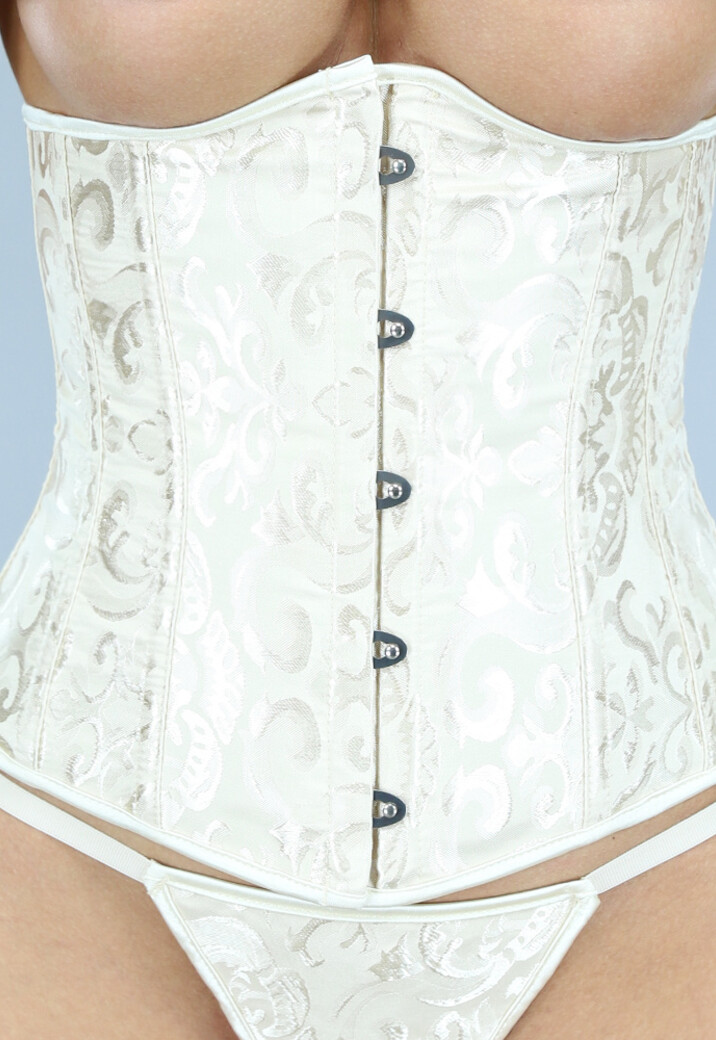 Beige Satin Underbust Korset met Borduursels