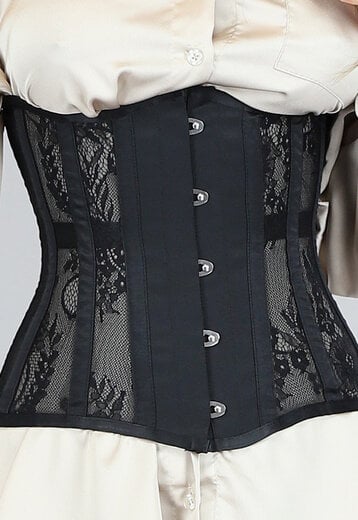 Zwarte Underbust Korset met Kanten Overlay