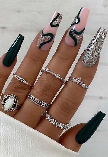 Zwart/Zilveren Nepnagels met Design