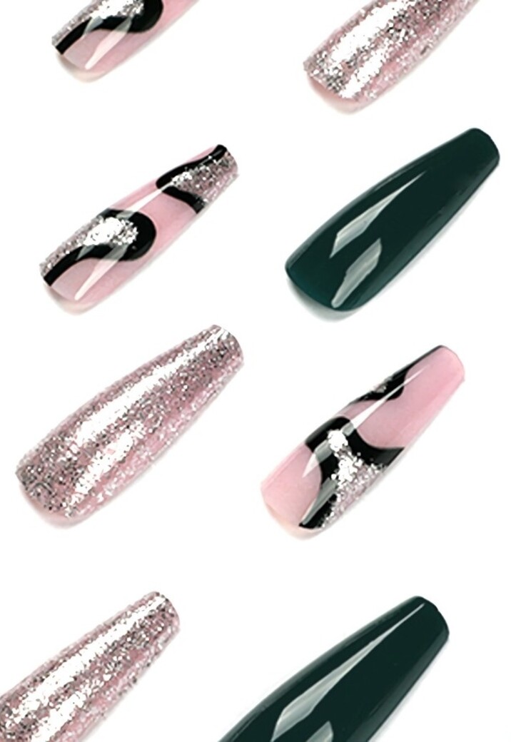 Zwart/Zilveren Nepnagels met Design