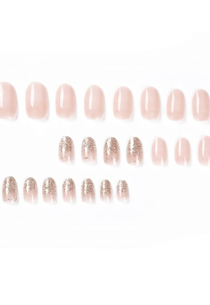 Ovaal Nude Nepnagels met Glitter
