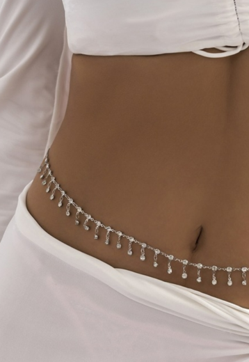 TERUG Zilveren Bodychain met Strass Bedeltjes