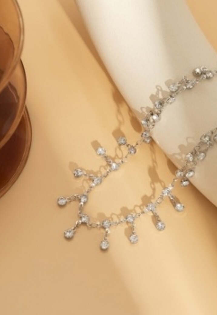 Zilveren Bodychain met Strass Bedeltjes