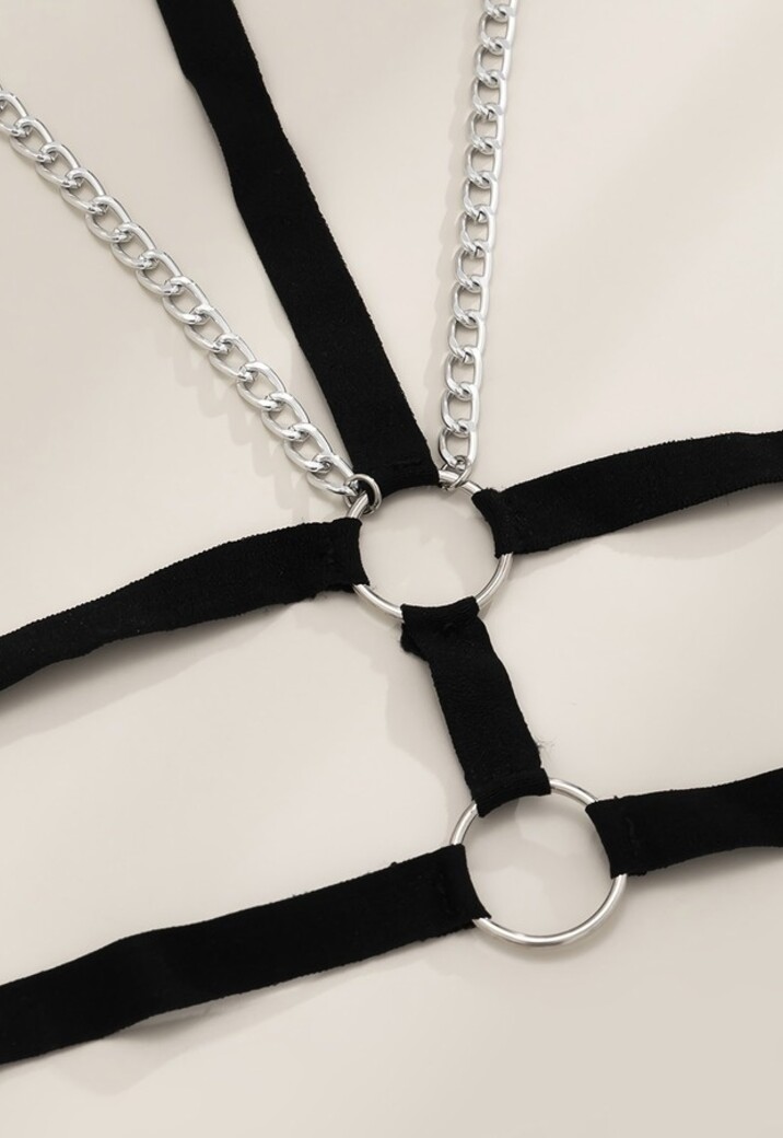 Zwarte Halter Harnas met Ketting Detail