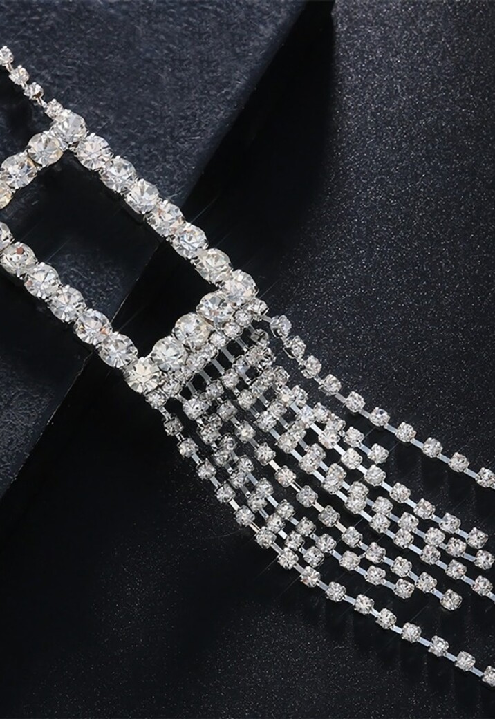 Zilveren Strass Bodychain met Waterval Detail