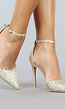 Gouden Stiletto Glitter Sandaletten met Spitse Neus