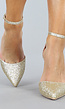 Gouden Stiletto Glitter Sandaletten met Spitse Neus