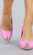 Spitse Roze Lederlook Pumps met Gouden Neus