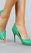 Spitse Groene Lederlook Pumps met Gouden Neus