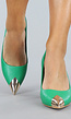 Spitse Groene Lederlook Pumps met Gouden Neus