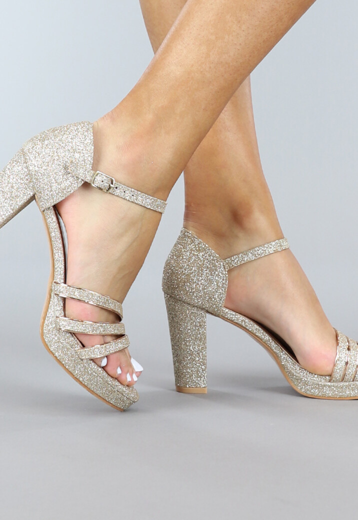 Champagne Glam Glitter Sandaletten met Straps