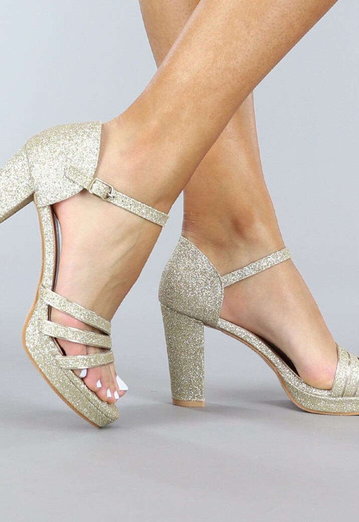 Gouden Glam Glitter Sandaletten met Straps