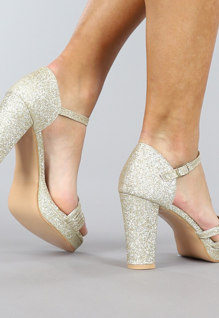 Gouden Glam Glitter Sandaletten met Straps