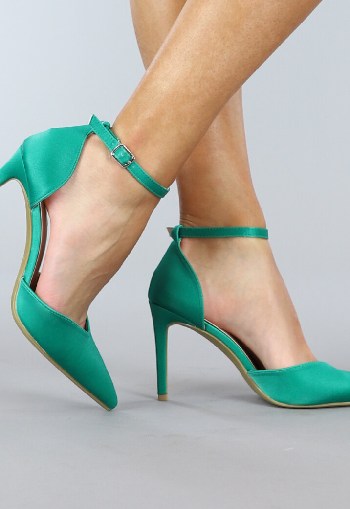 Groene Satinlook Pumps met Gespsluiting