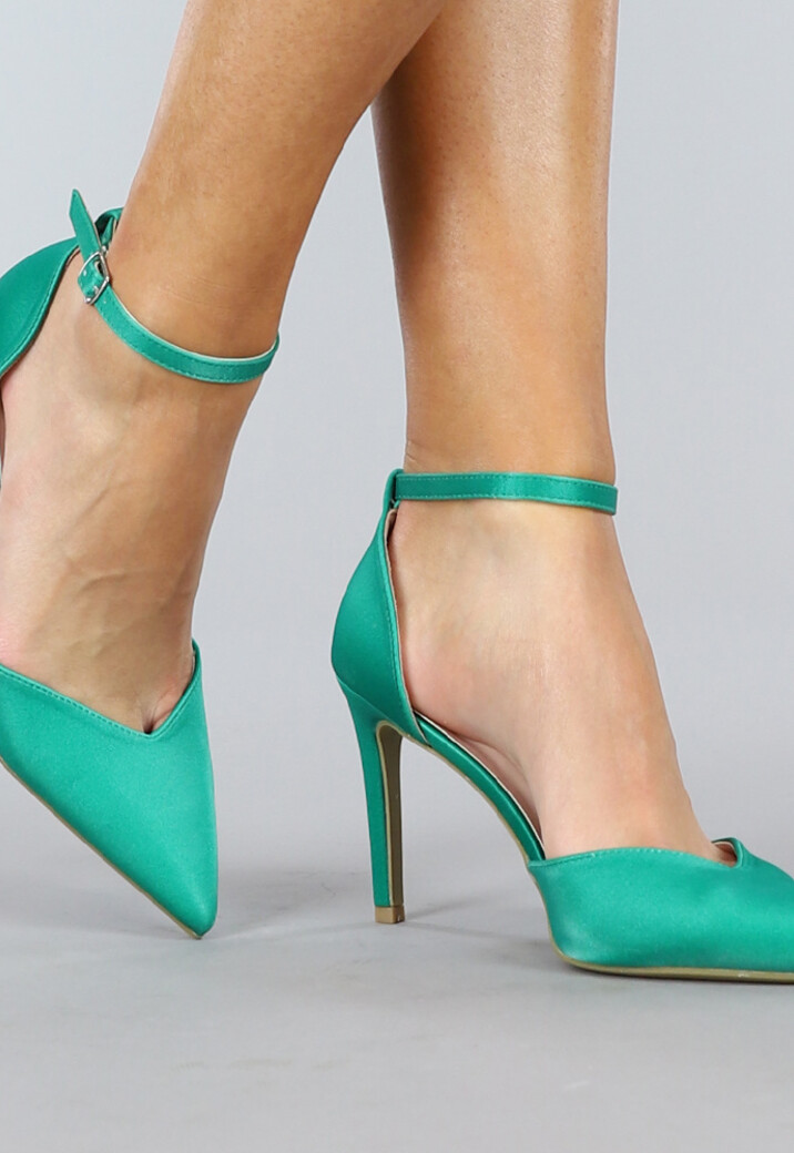 Groene Satinlook Pumps met Gespsluiting
