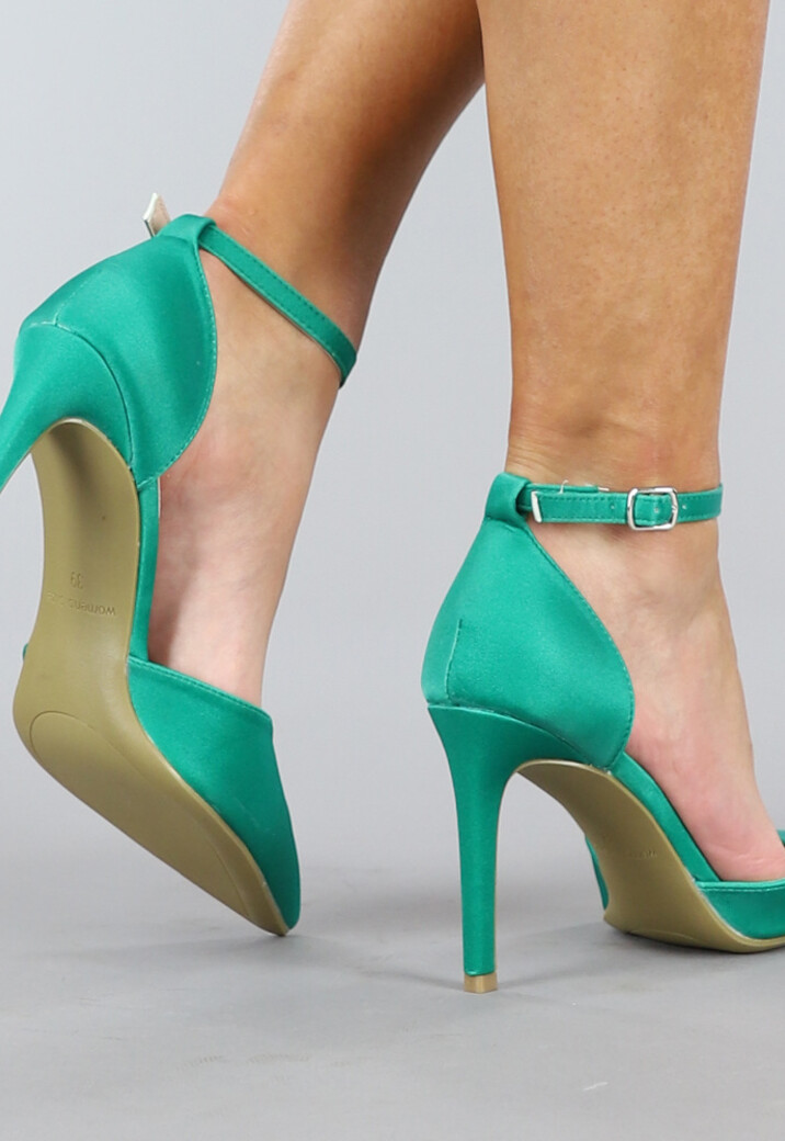 Groene Satinlook Pumps met Gespsluiting
