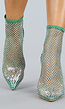 Groene Spitse Glam Enkellaarsjes met Stiletto Hak en Strass