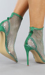 Groene Spitse Glam Enkellaarsjes met Stiletto Hak en Strass