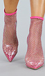 Roze Spitse Glam Enkellaarsjes met Stiletto Hak en Strass