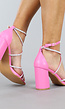 Roze Strass Sandaletten met Blokhak