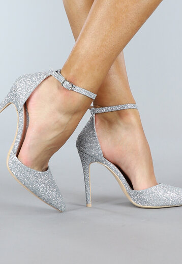 OP=OP.29.NL Zilveren Stiletto Glitter Sandaletten