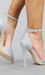 Zilveren Stiletto Glitter Sandaletten met Spitse Neus