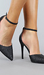 Zwarte Stiletto Glitter Sandaletten met Spitse Neus