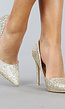 Gouden Spitse Glitter Pumps met Stiletto Hak