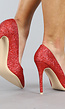 Rode Spitse Glitter Pumps met Stiletto Hak