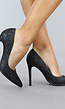 Zwarte Spitse Glitter Pumps met Stiletto Hak