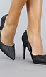 Zwarte Spitse Glitter Pumps met Stiletto Hak