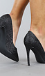 Zwarte Spitse Glitter Pumps met Stiletto Hak