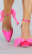 Spitse Fuchsia Sandaletten met Strikjes en Stiletto Hak