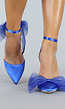 Spitse Blauwe Sandaletten met Strikjes en Stiletto Hak