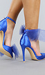 Spitse Blauwe Sandaletten met Strikjes en Stiletto Hak