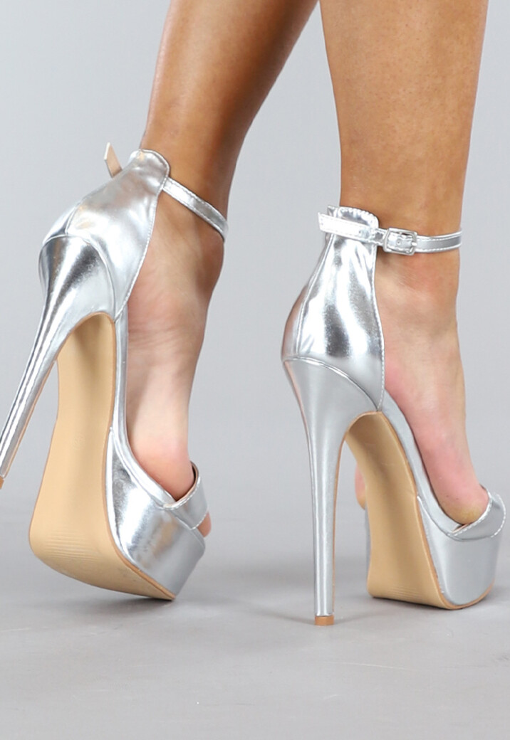 Zilveren Sandaletten met Plateau en Hoge Stiletto Hak