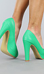 Groene Lederlook Pumps met Plateau