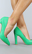 Basic Groene Lederlook Pumps met Rechthoekige Hak